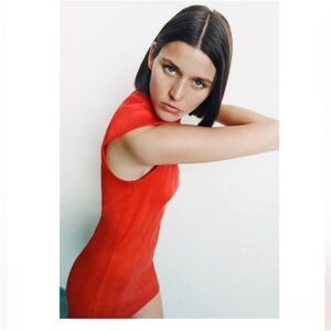 Zara ribbed bright orange dress